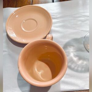 Fiesta Ware Mug & Saucer in Retired “Apricot” Color. Made between 1986-98. EUC